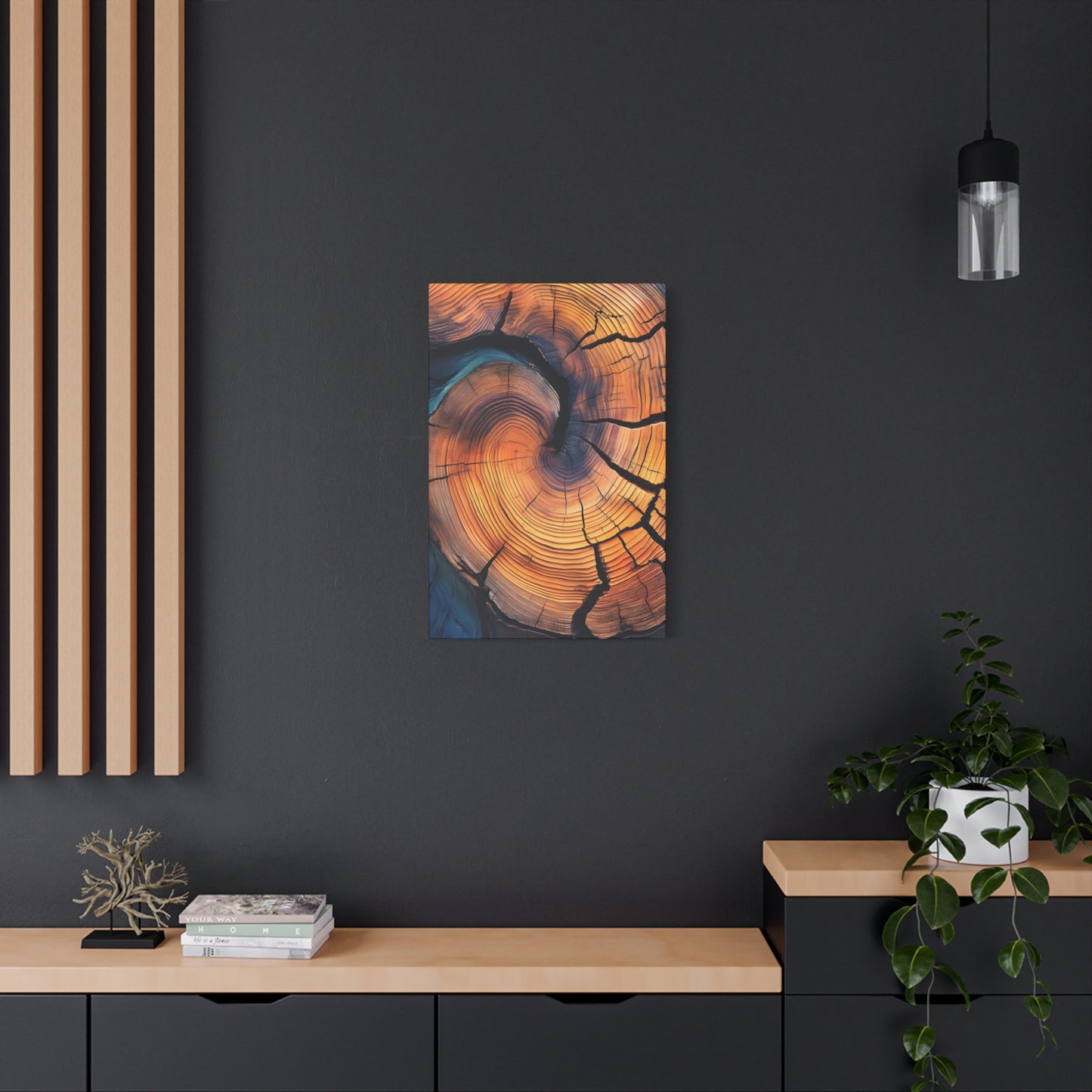 Colorful Wood Ring Canvas Wall Art, Abstract Tree Slice Print, Modern Rustic Decor, Vibrant Tree Rings Art on Canvas, Earthy Boho Wall Print