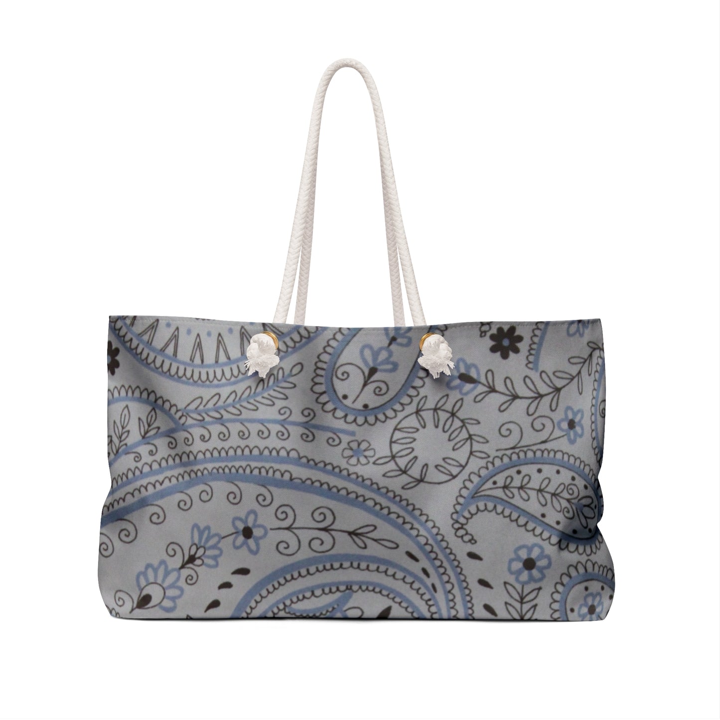 Neutral Paisley Weekender Bag | Rope Handle Boho Travel Tote