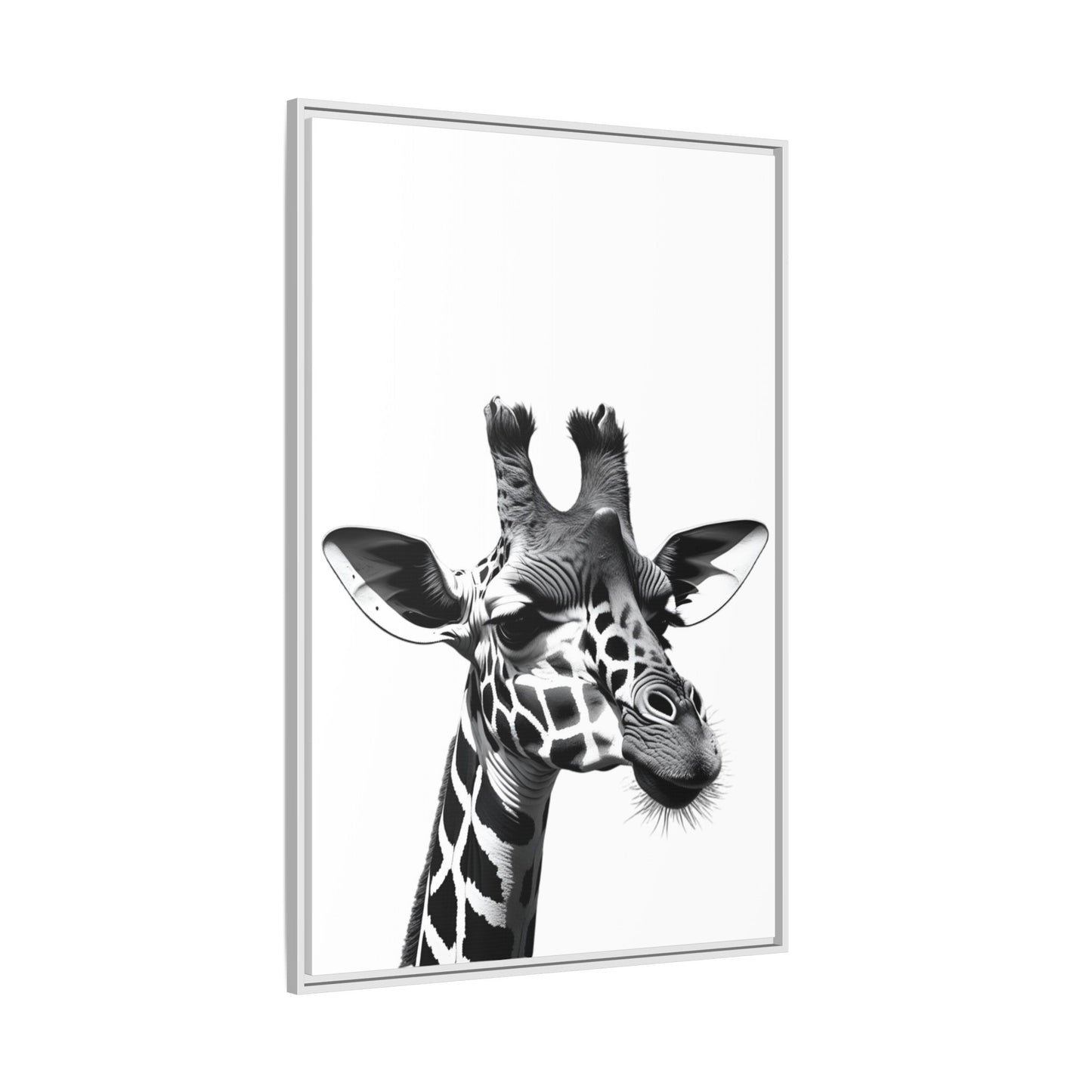 Black and White Giraffe Wall Art – Framed Safari Animal Canvas Print