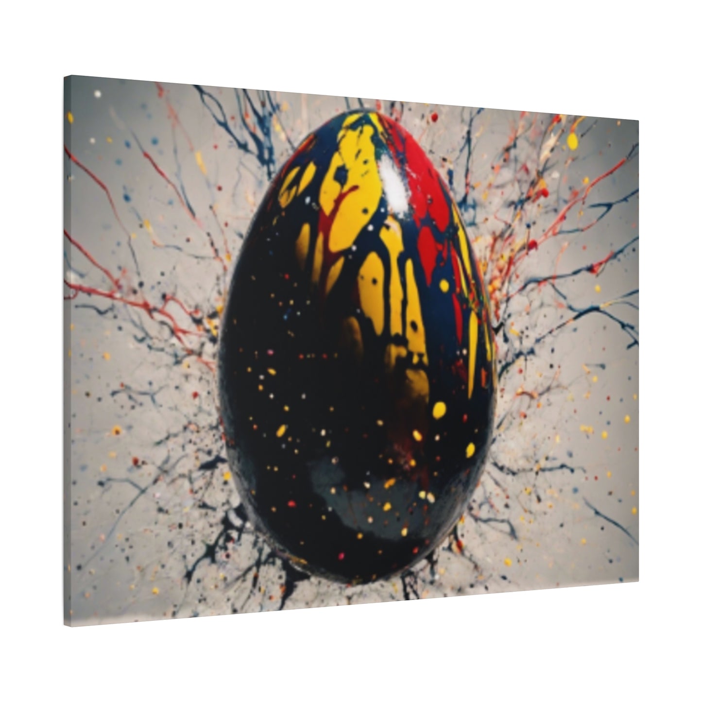 Vibrantly Painted Egg on Canvas | Abstract Paint Splatter Art I Easter Egg Art