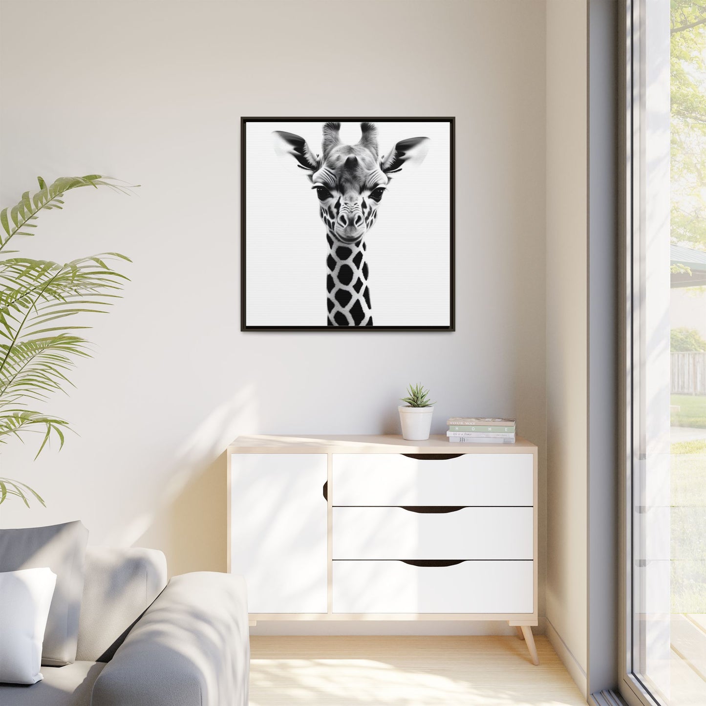 Baby Giraffe Wall Art Black & White Wildlife Photography Print, Cute Giraffe Lover Gift