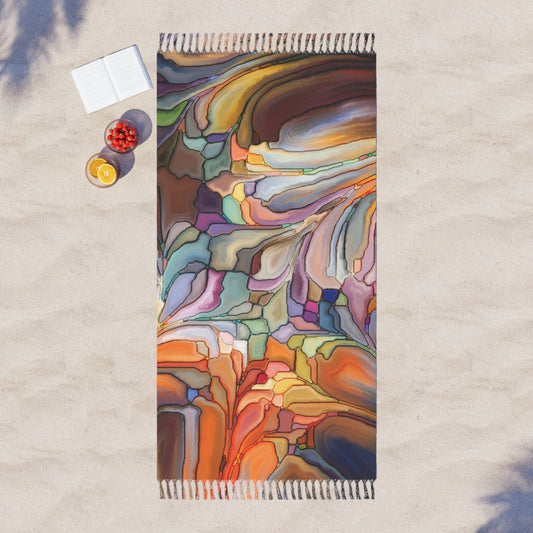 Colorful Abstract Boho Beach Throw | Fringe Statement Blanket | Luxury Coastal Summer Decor