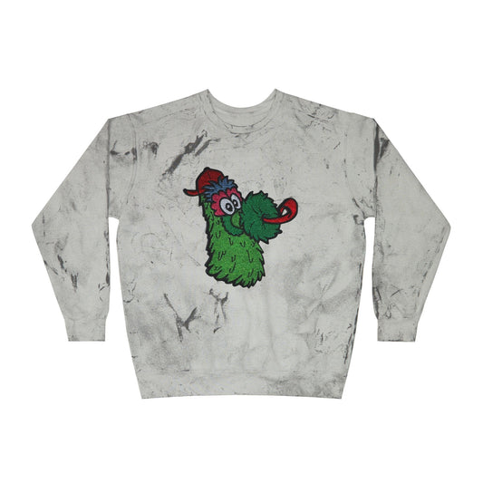 Gray sweatshirt with a colorful cartoon character on a white background