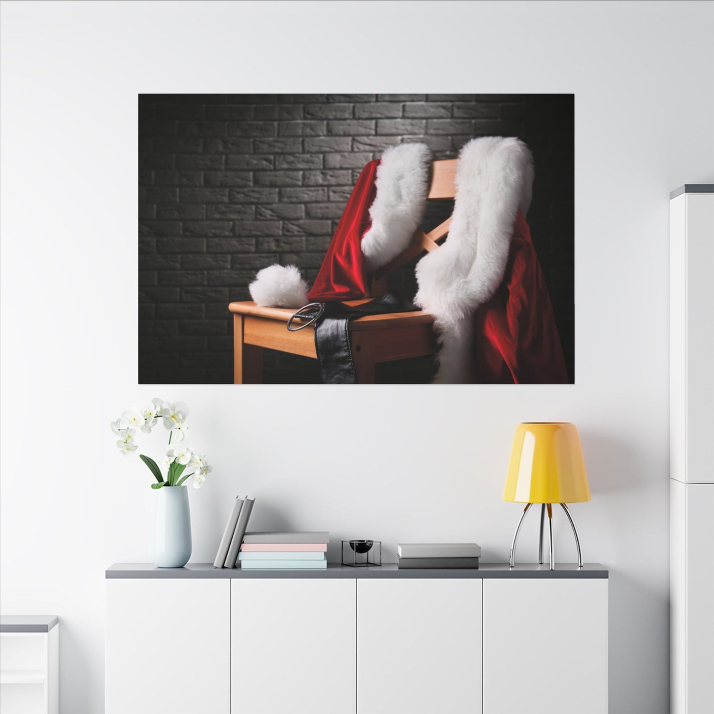 Canvas Wall Art, Santa Claus Belt Jacket Hat Festive Holiday Decor, Christmas Print