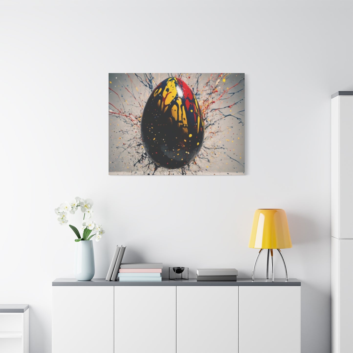 Vibrantly Painted Egg on Canvas | Abstract Paint Splatter Art I Easter Egg Art