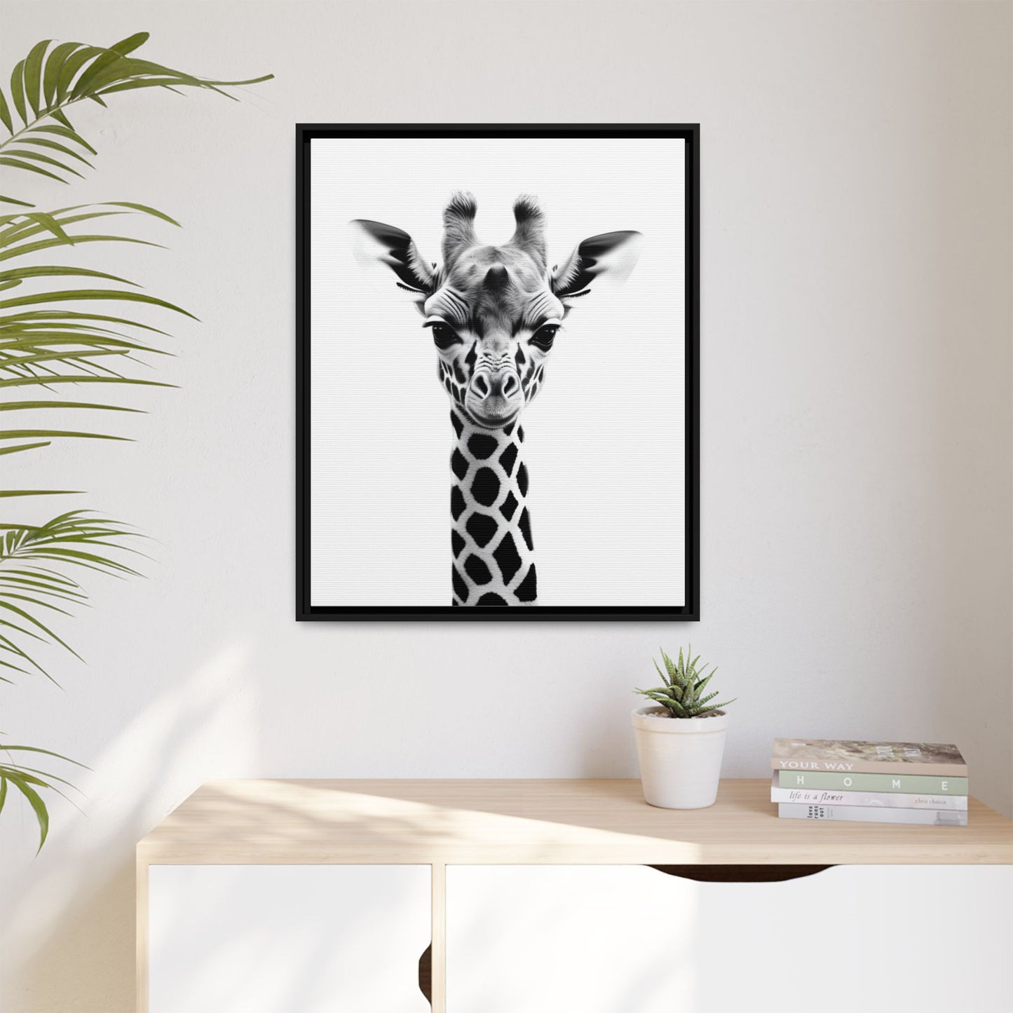 Baby Giraffe Wall Art Black & White Wildlife Photography Print, Cute Giraffe Lover Gift