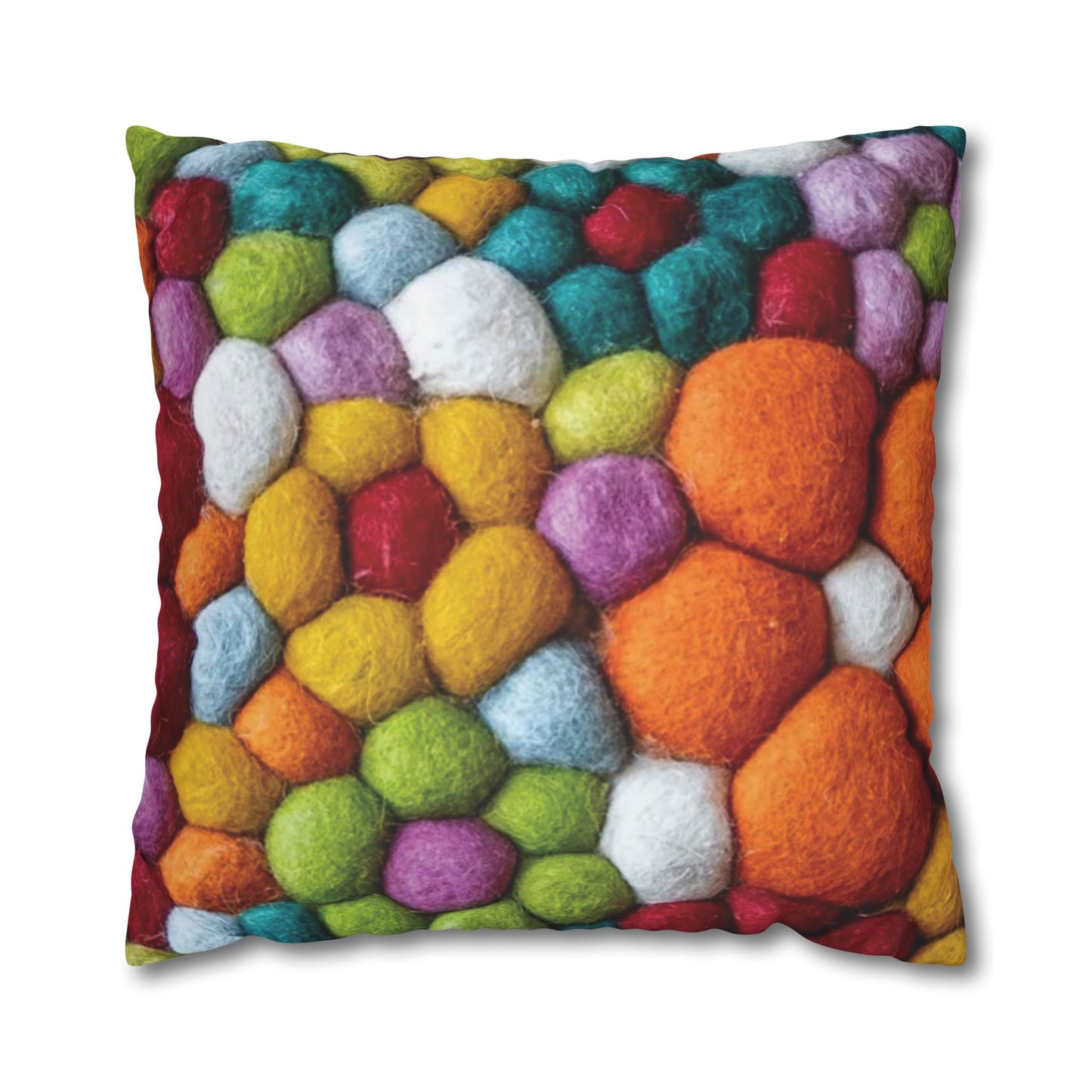 Decorative Pillowcase, Vibrant Colorful Cotton Balls Print, Square Couch Pillow Cover