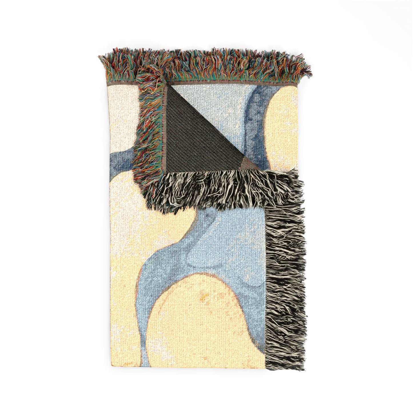 Abstract Blue & Yellow Woven Throw Blanket | Mid-Century Modern Decor