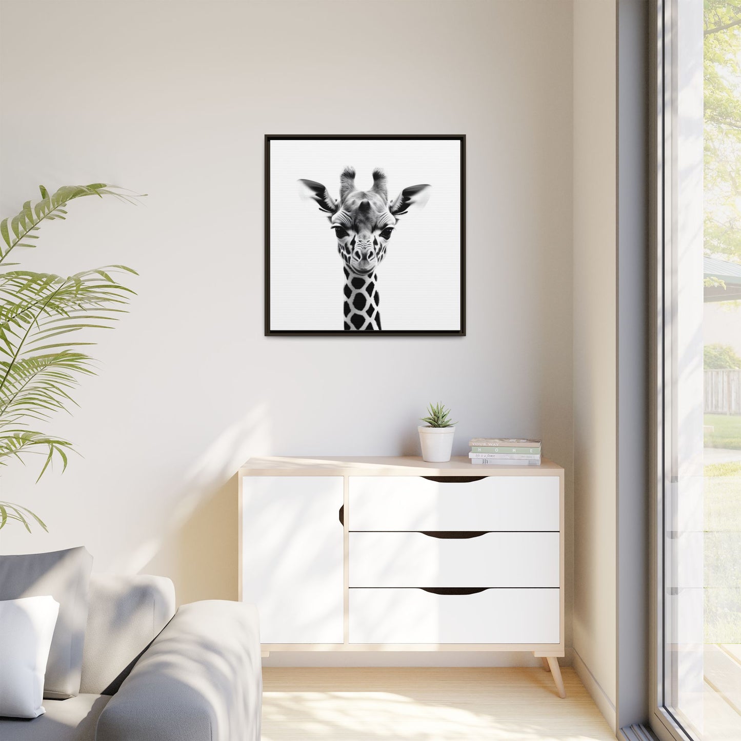 Baby Giraffe Wall Art Black & White Wildlife Photography Print, Cute Giraffe Lover Gift
