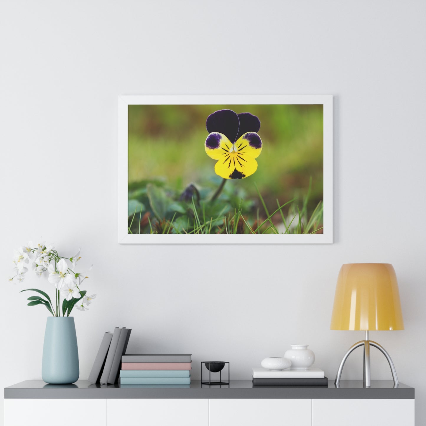 Framed Purple & Yellow Pansy Wall Art Poster | Botanical Floral Wall Decor