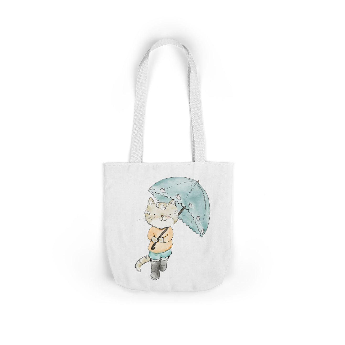 Cat Lover Tote Bag Cute Kitty with Umbrella Rain Boots Cat Lover Eco Tote Bag