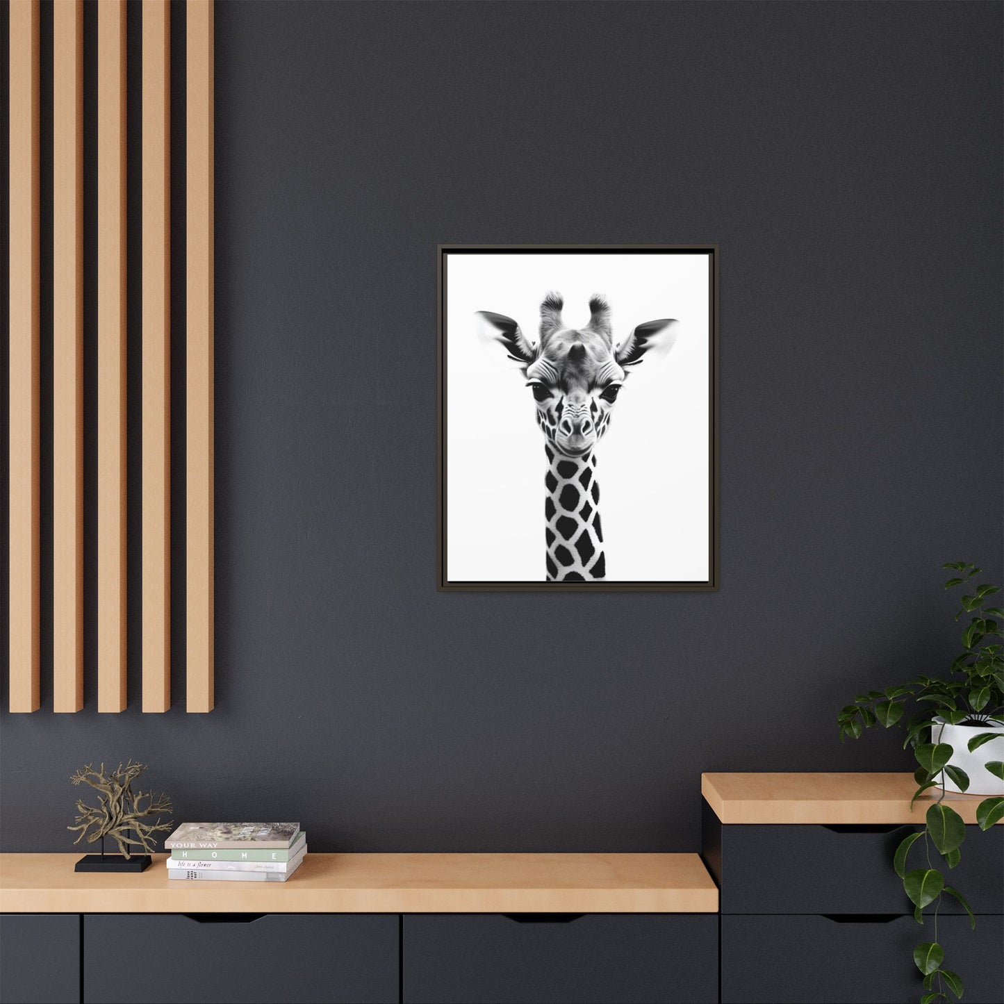 Baby Giraffe Wall Art Black & White Wildlife Photography Print, Cute Giraffe Lover Gift