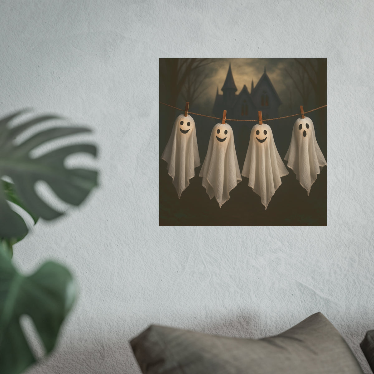 Friendly Halloween Ghosts Poster Art, Smiling Ghosts Clothesline Print