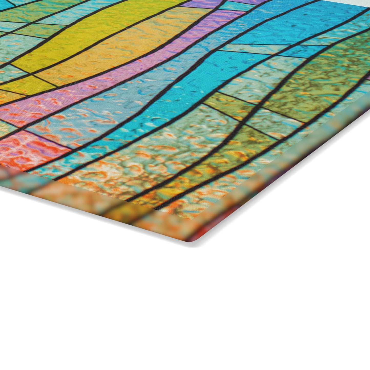 Stained Glass Stripe Glass Cutting Board | Colorful Kitchen Decor