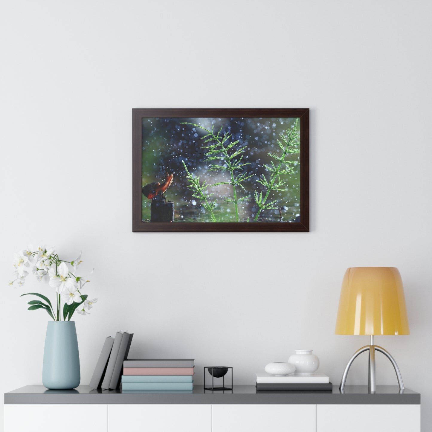 Snail Nature Wall Art – Rain Macro Botanical Print, Zen Forest Decor, Moody Nature, Calm Mindfulness Wall Art