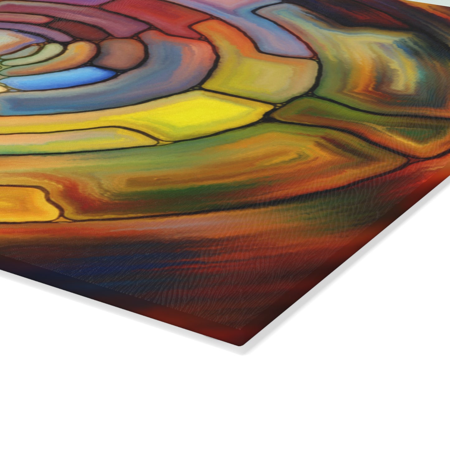 Abstract Spiral Glass Cutting Board | Colorful Circular Mosaic Art