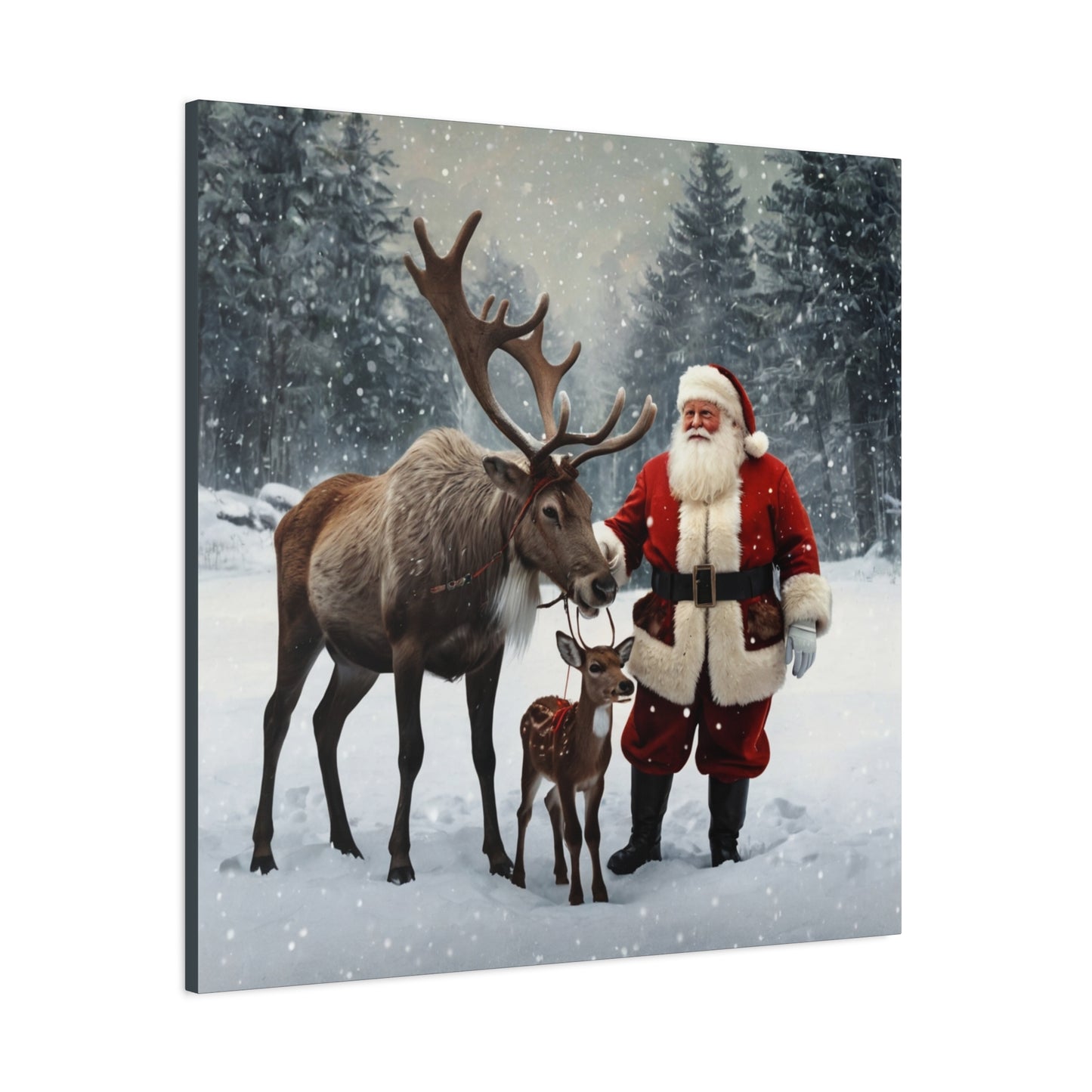 Santa with Reindeer Christmas Wall Art Canvas | Festive Holiday Home Decor