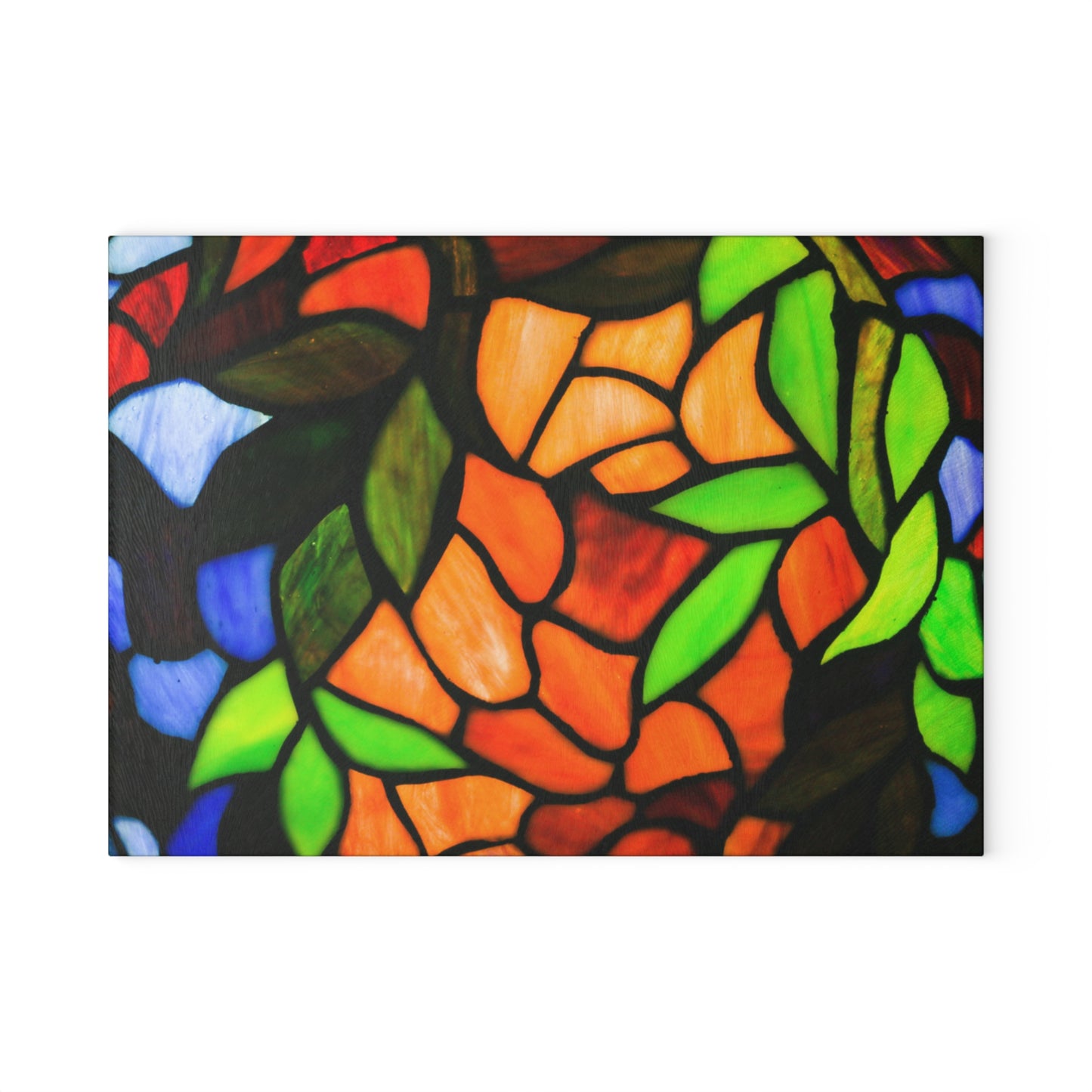 Stained Glass Floral Pattern Glass Cutting Board | Colorful Mosaic Leaves