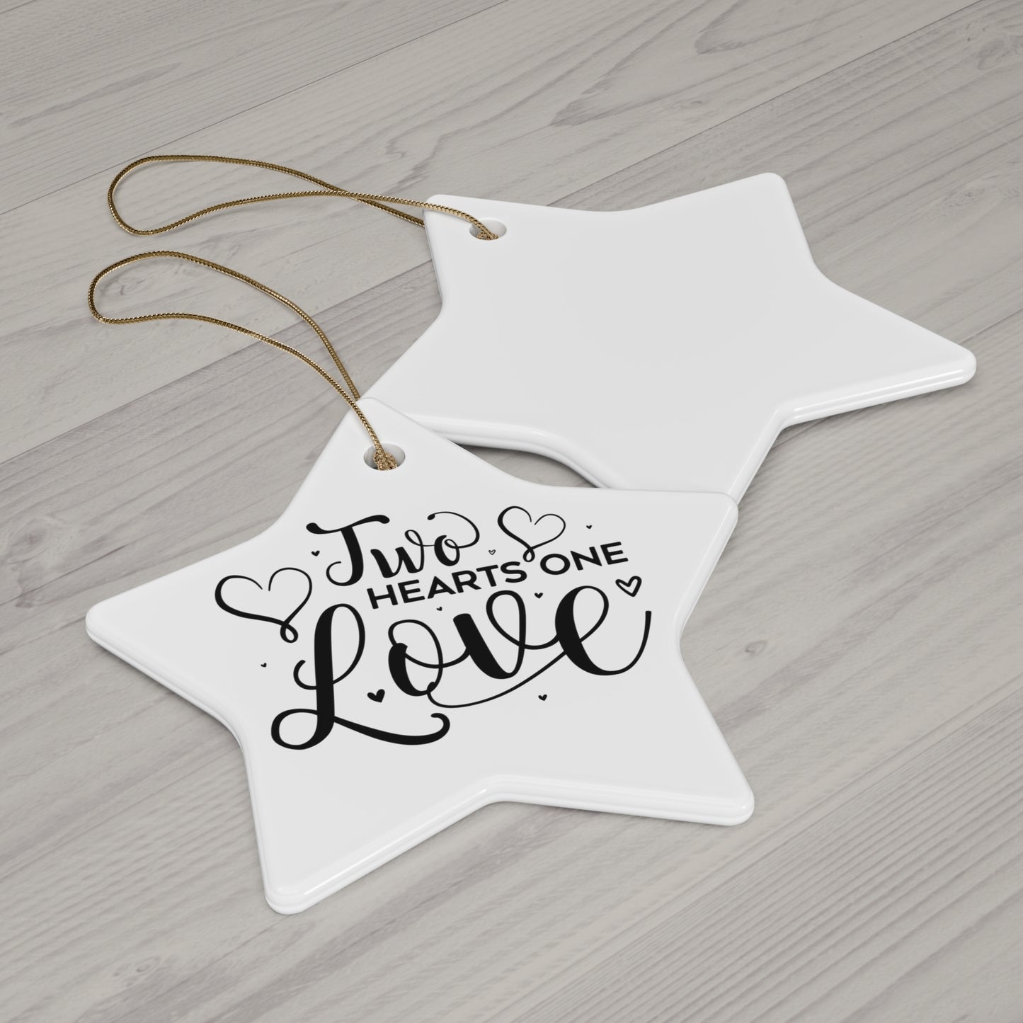 Two Hearts One Love Ceramic Ornament — Heart-Shaped Couples Keepsake