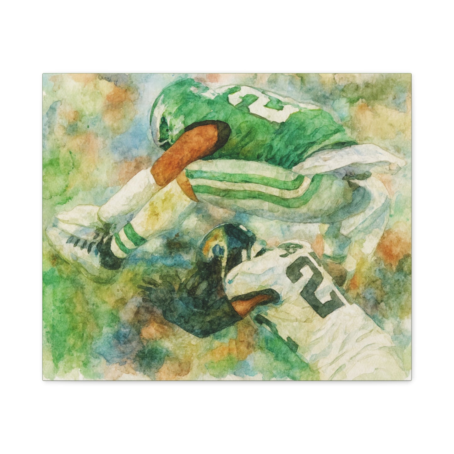 Saquon Barkley Backwards Hurdle Watercolor Canvas | Philadelphia Eagles Football Wall Art Print on 1.25"  Canvas | Game Day Fan Cave Gift