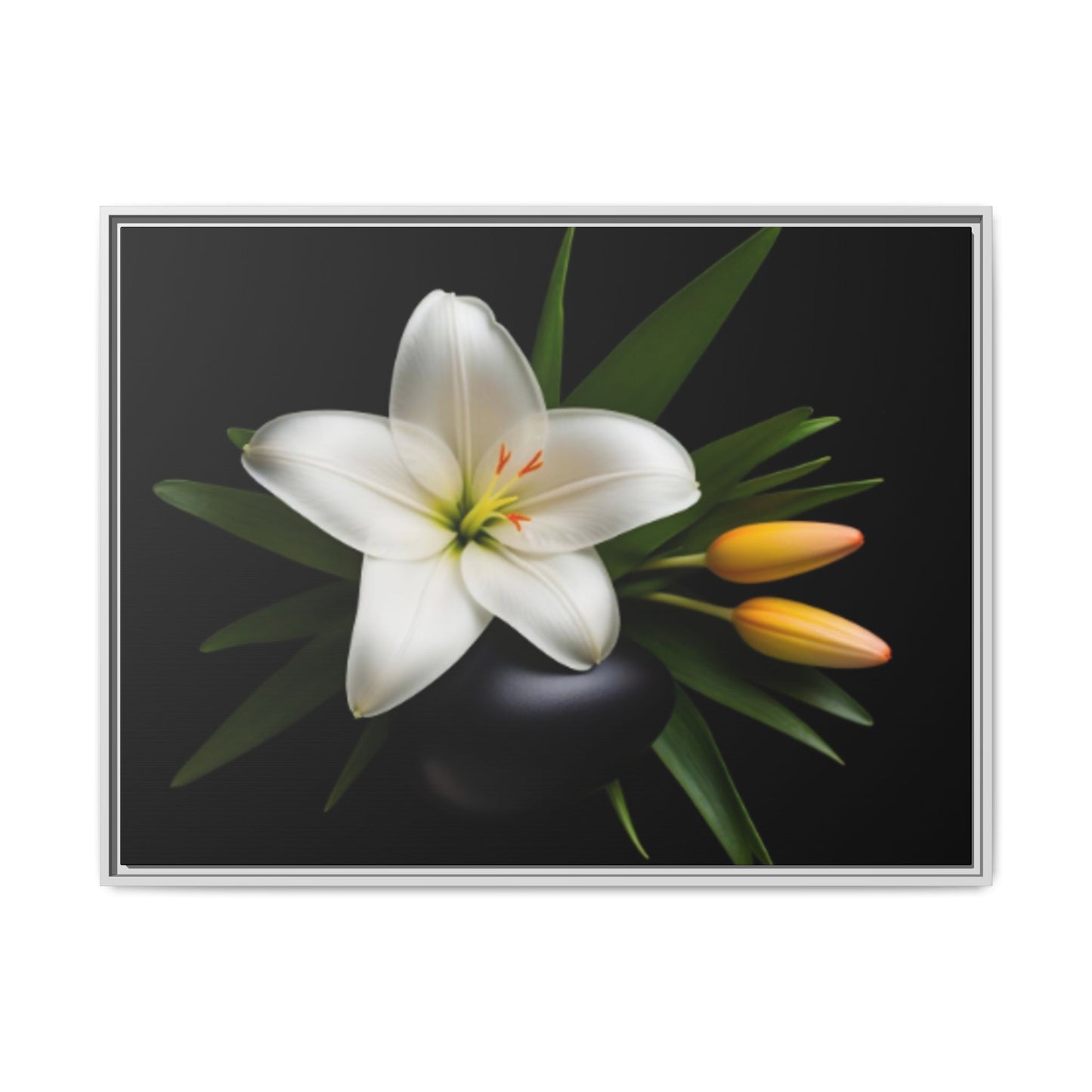White Lily Wall Art Canvas Print Framed | Elegant Floral Wall Decor for Bedroom, Living Room, Bathroom