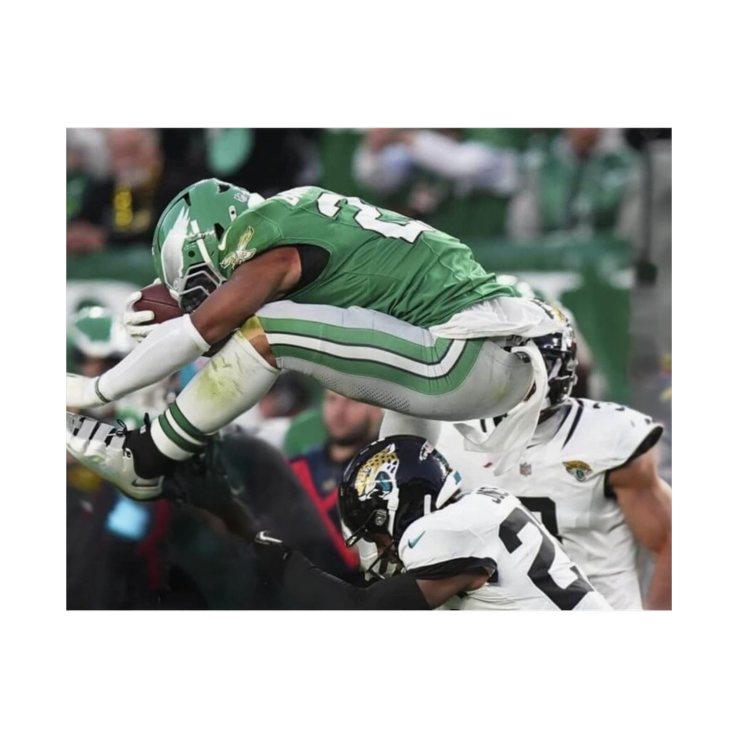 Saquon Barkley Reverse Hurdle Poster for Eagles Fan Cave Matte Horizontal Print Football NFL Gift Wall Art Decor Mantle Decor