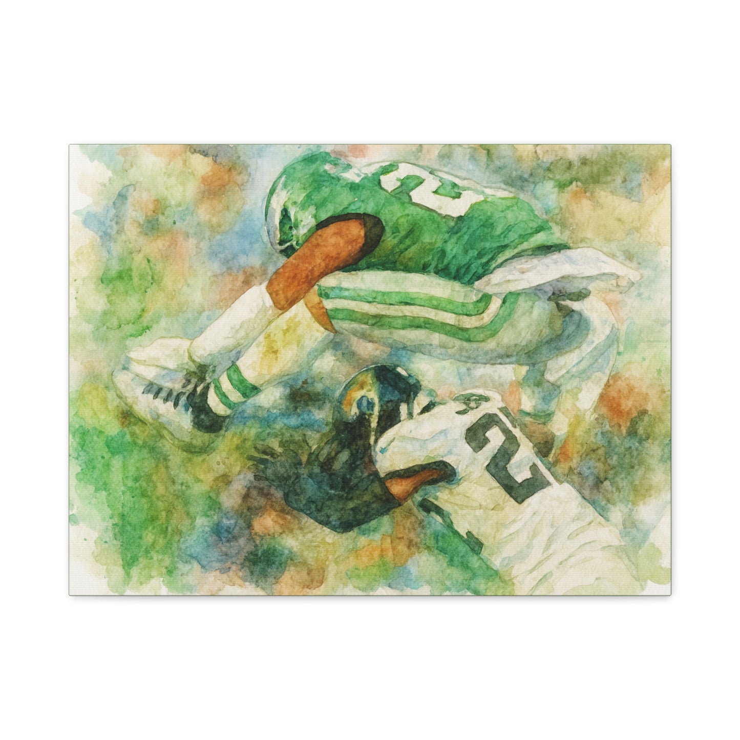 Saquon Barkley Backwards Hurdle Watercolor Canvas | Philadelphia Eagles Football Wall Art Print on 1.25"  Canvas | Game Day Fan Cave Gift