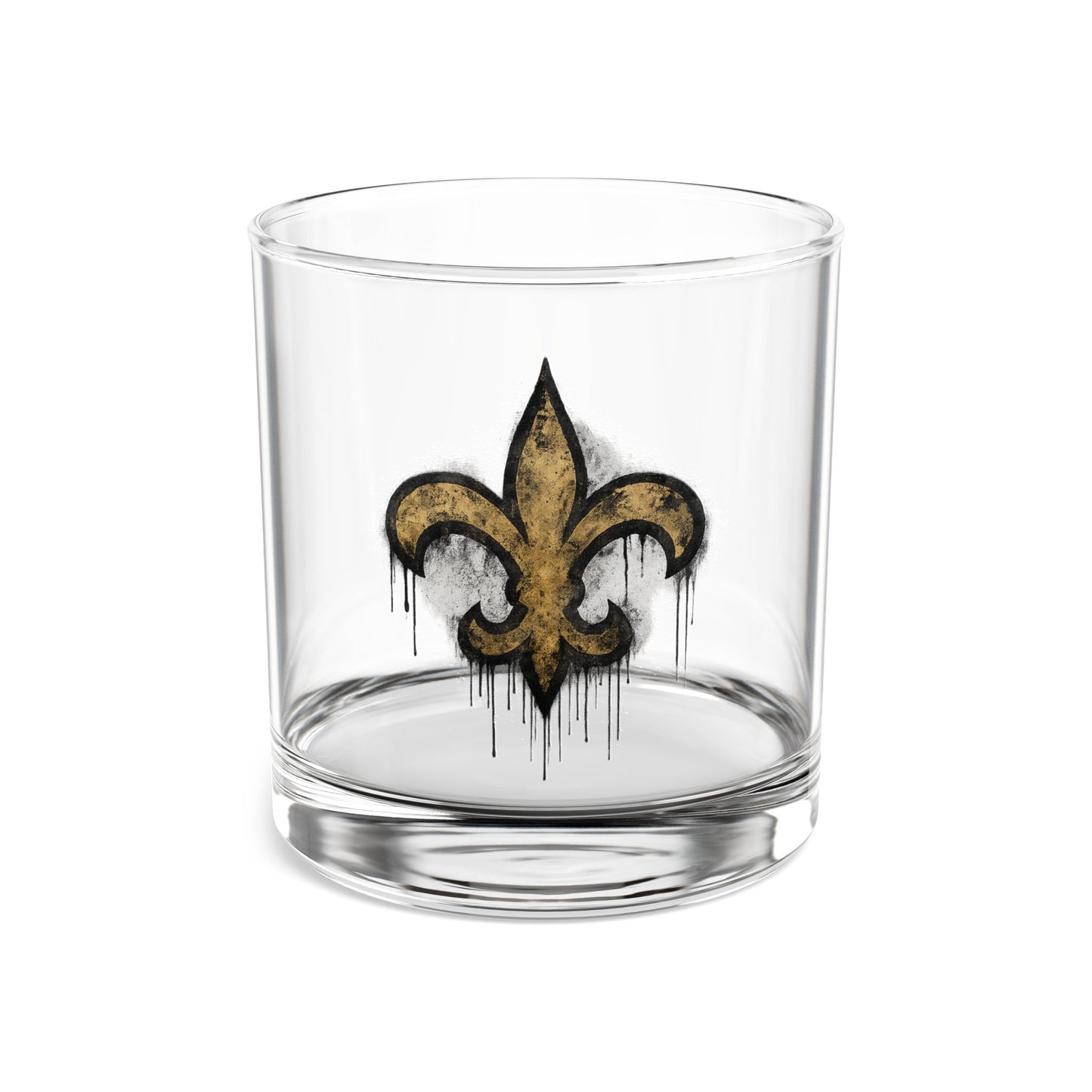 New Orleans Fleur-de-Lis Whiskey Glass – Grunge Gold & Black Game Day Rocks Glass