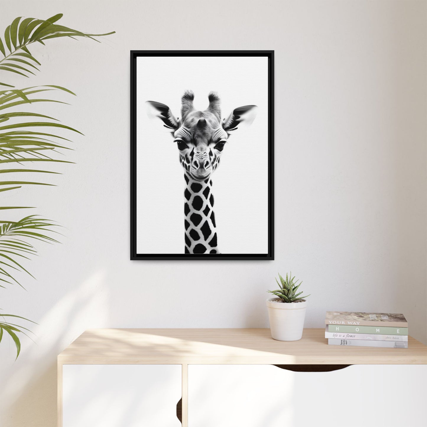 Baby Giraffe Wall Art Black & White Wildlife Photography Print, Cute Giraffe Lover Gift