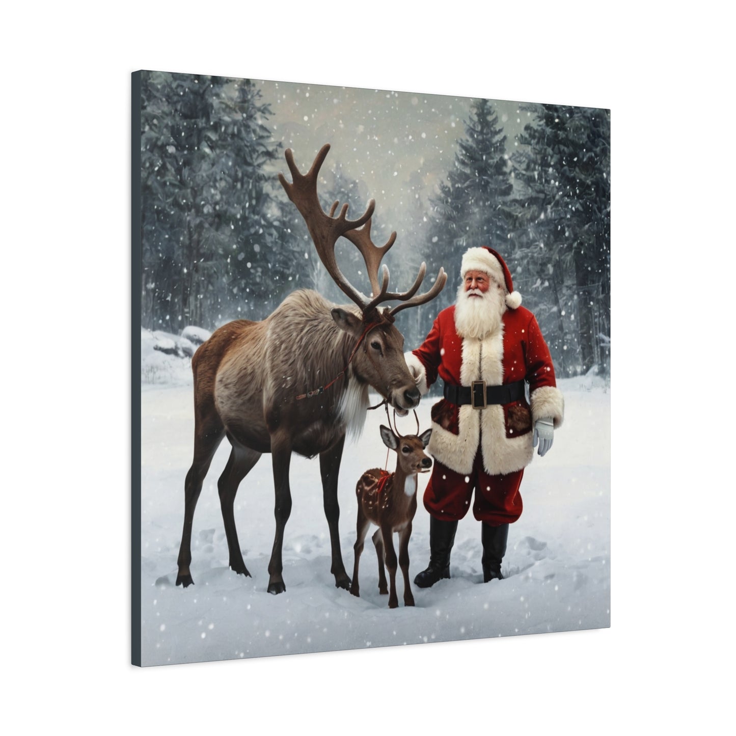 Santa with Reindeer Christmas Wall Art Canvas | Festive Holiday Home Decor