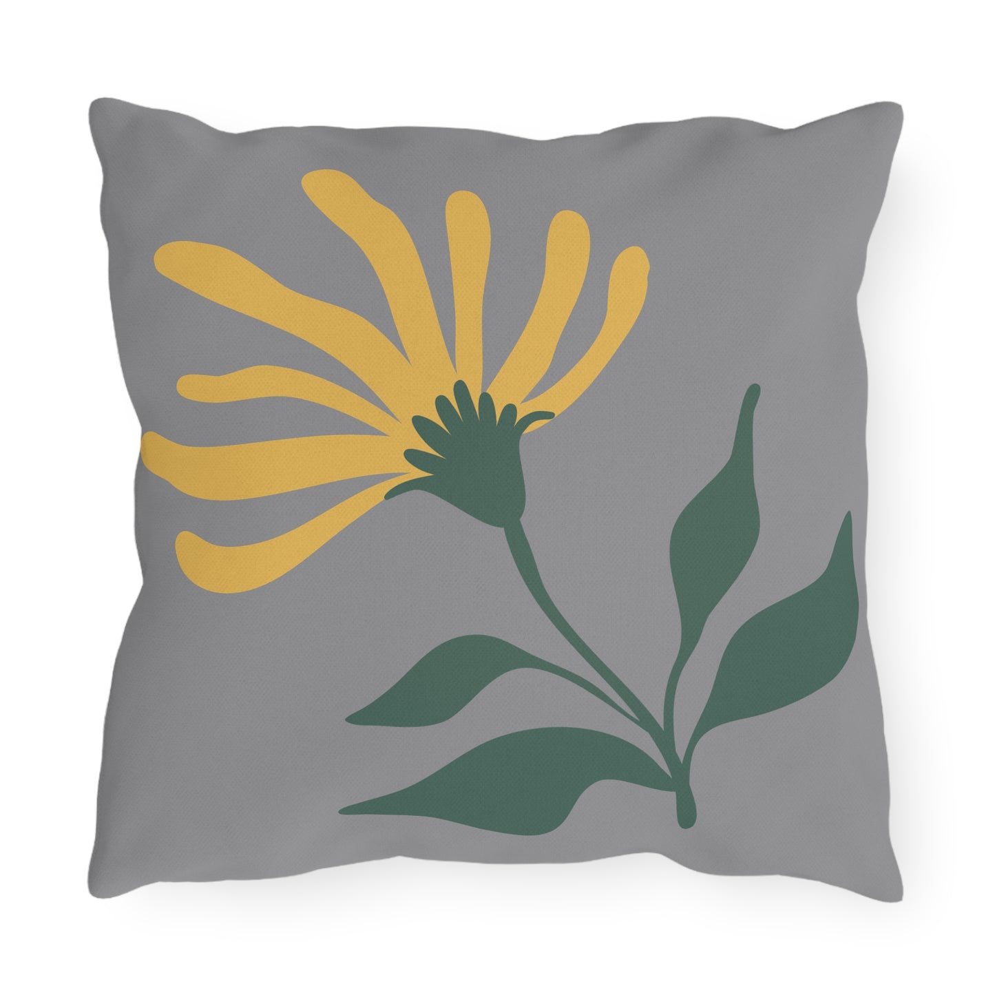 Yellow Flower Outdoor Throw Pillow | Gray Floral Patio Cushion