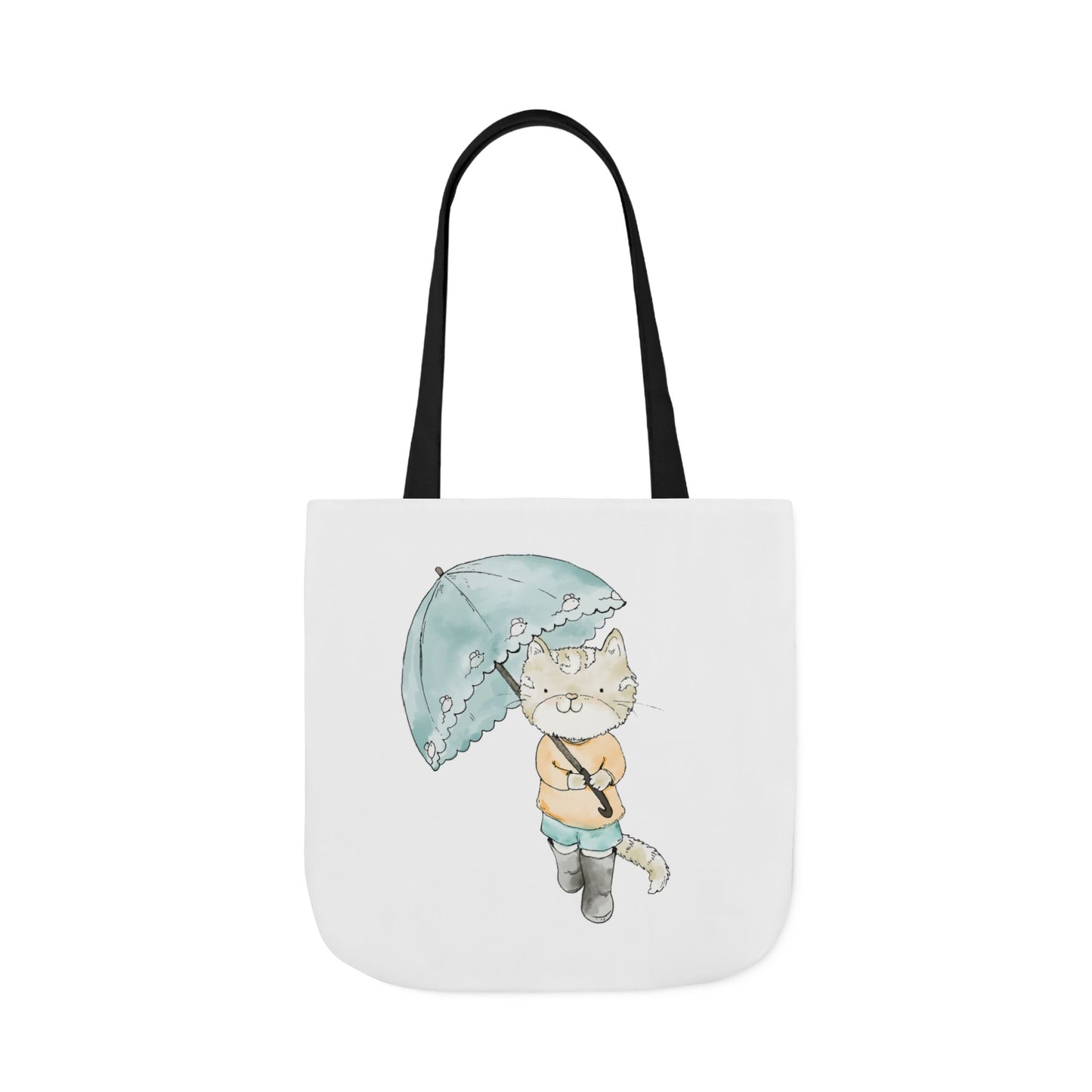 Cat Lover Tote Bag Cute Kitty with Umbrella Rain Boots Cat Lover Eco Tote Bag