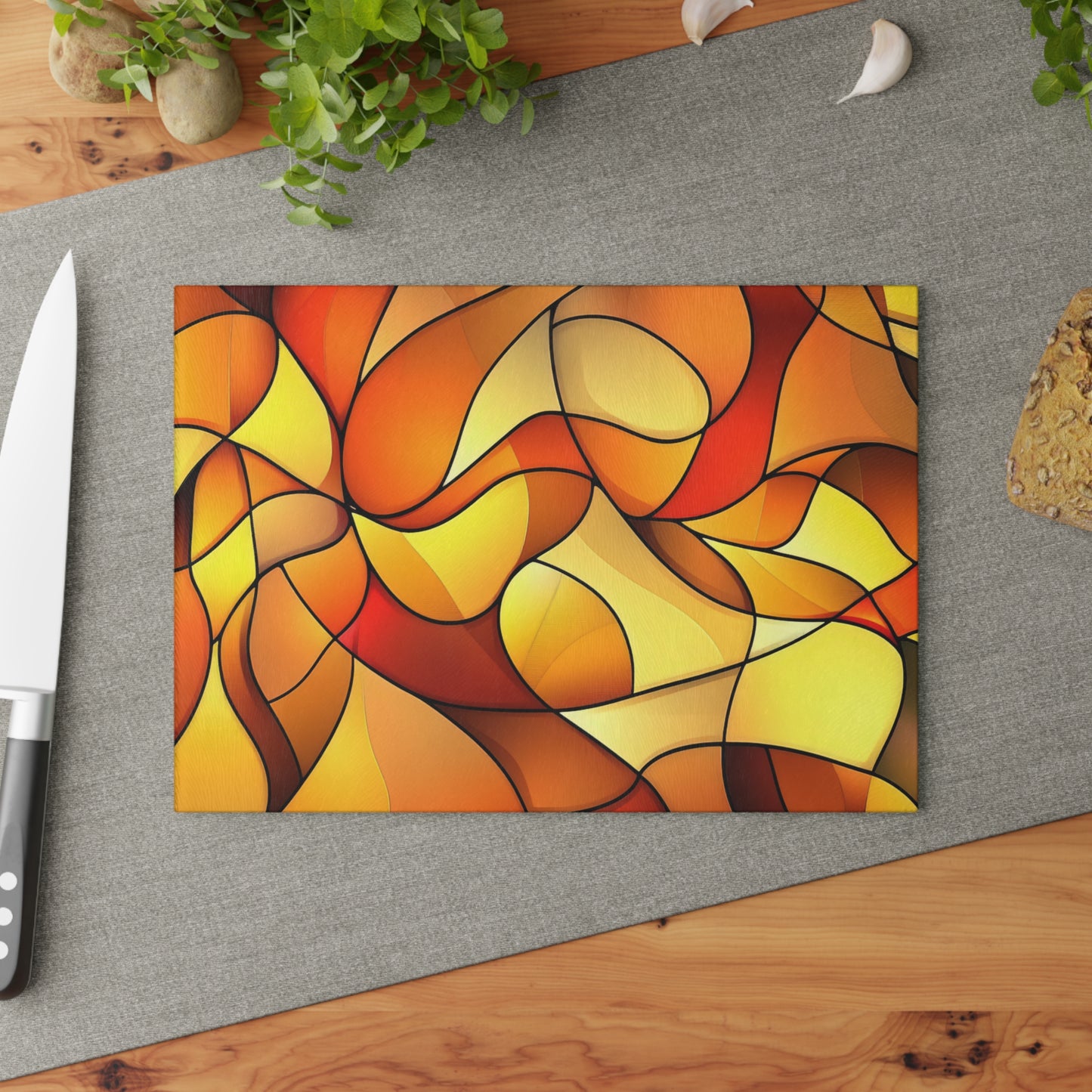 Orange Stained Glass Swirl Cutting Board | Autumn Kitchen Decor