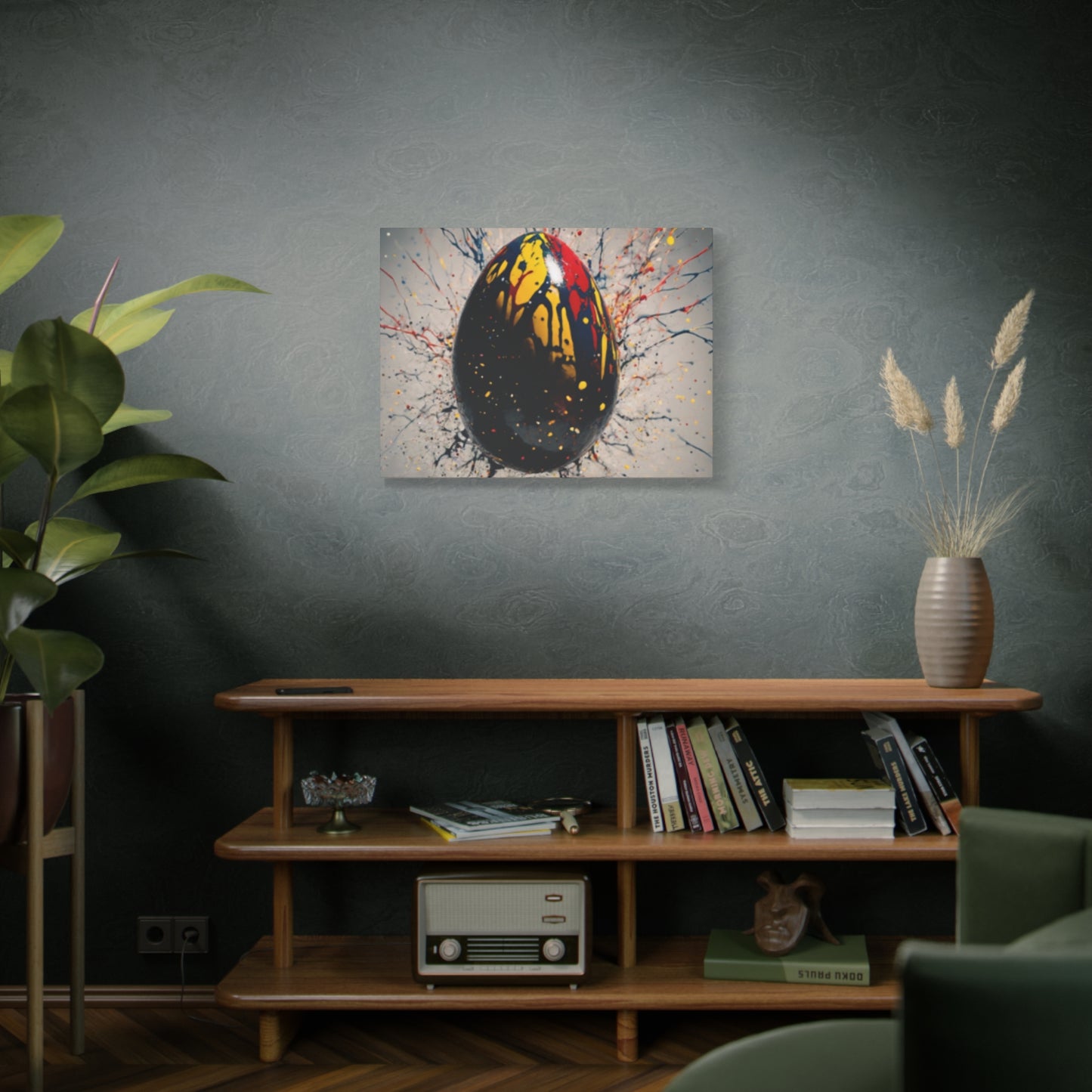 Vibrantly Painted Egg on Canvas | Abstract Paint Splatter Art I Easter Egg Art