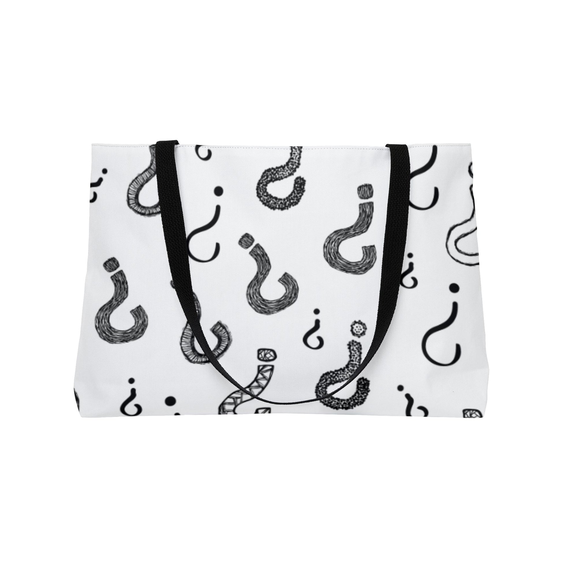 White bag with black pattern on a white background