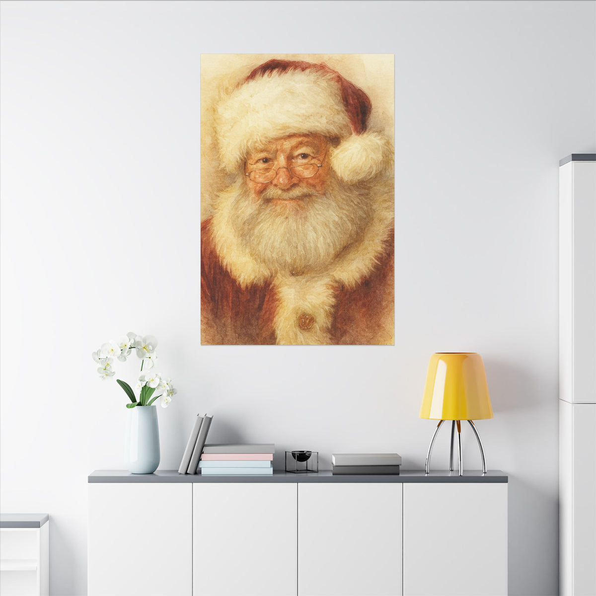 Vintage Santa Claus Portrait Canvas Wall Art – Unframed Christmas Décor Mantle Art