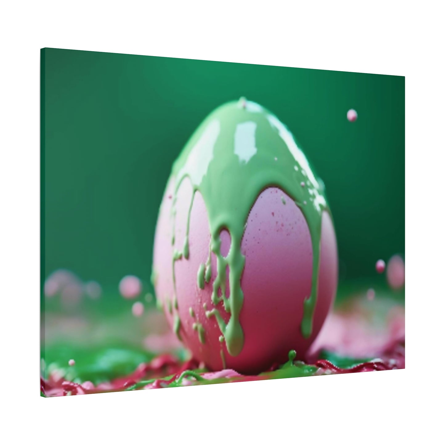 Canvas Wall or Mantle Art Pink Easter Egg with Green Paint Spring Home Decor