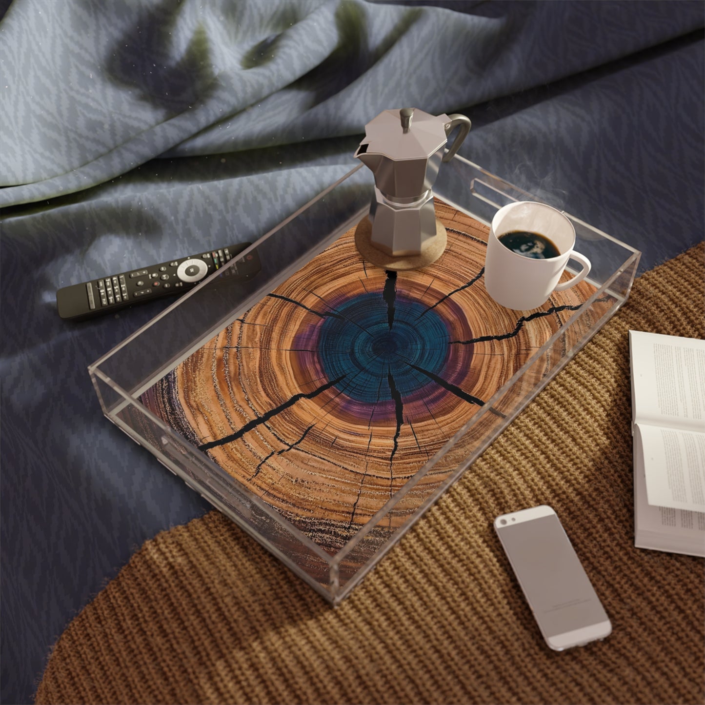 Acrylic Tray, Wood Grained Image,  Unique Rustic Decorative Tray