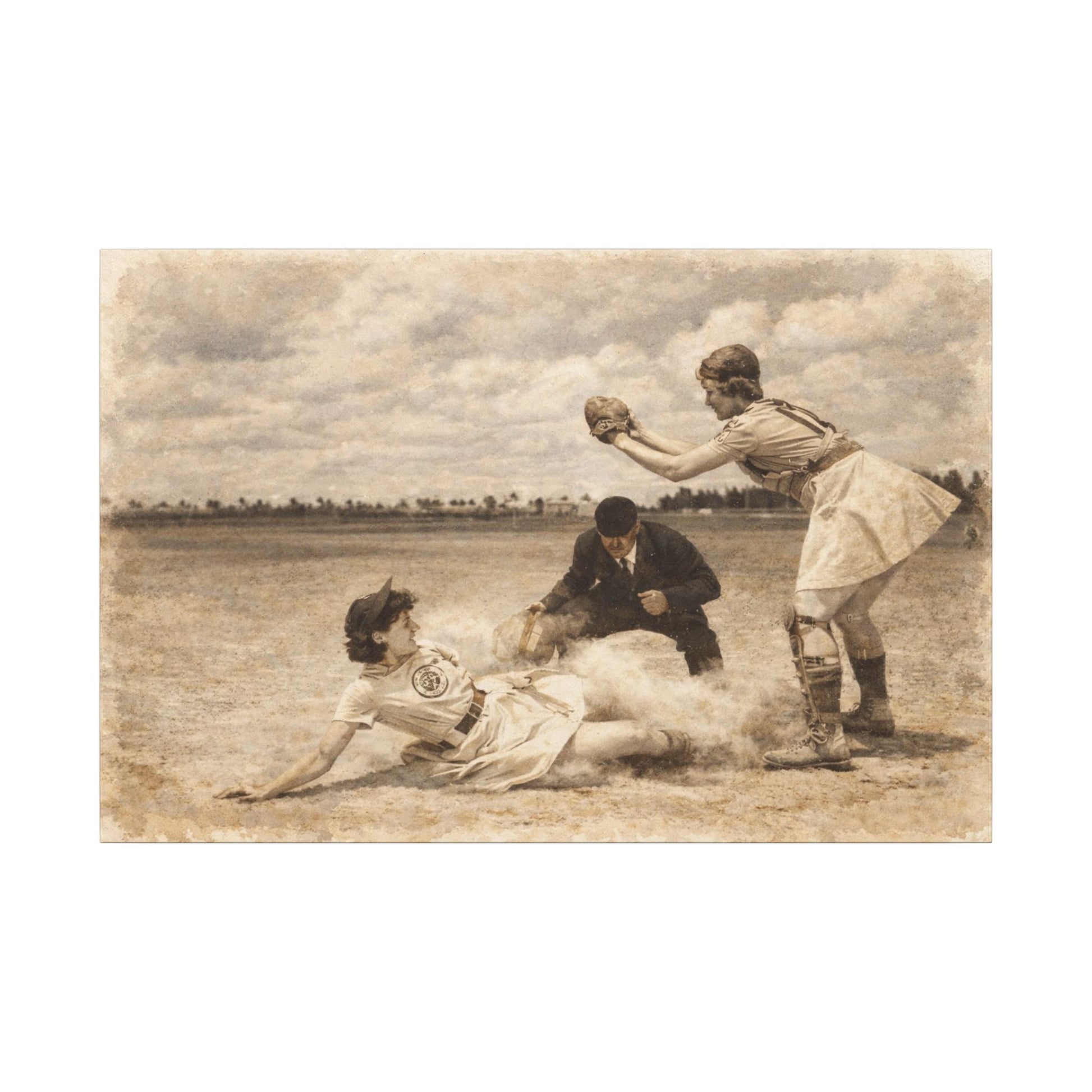 Vintage black and white photograph of a baseball game in progress with players on the field.