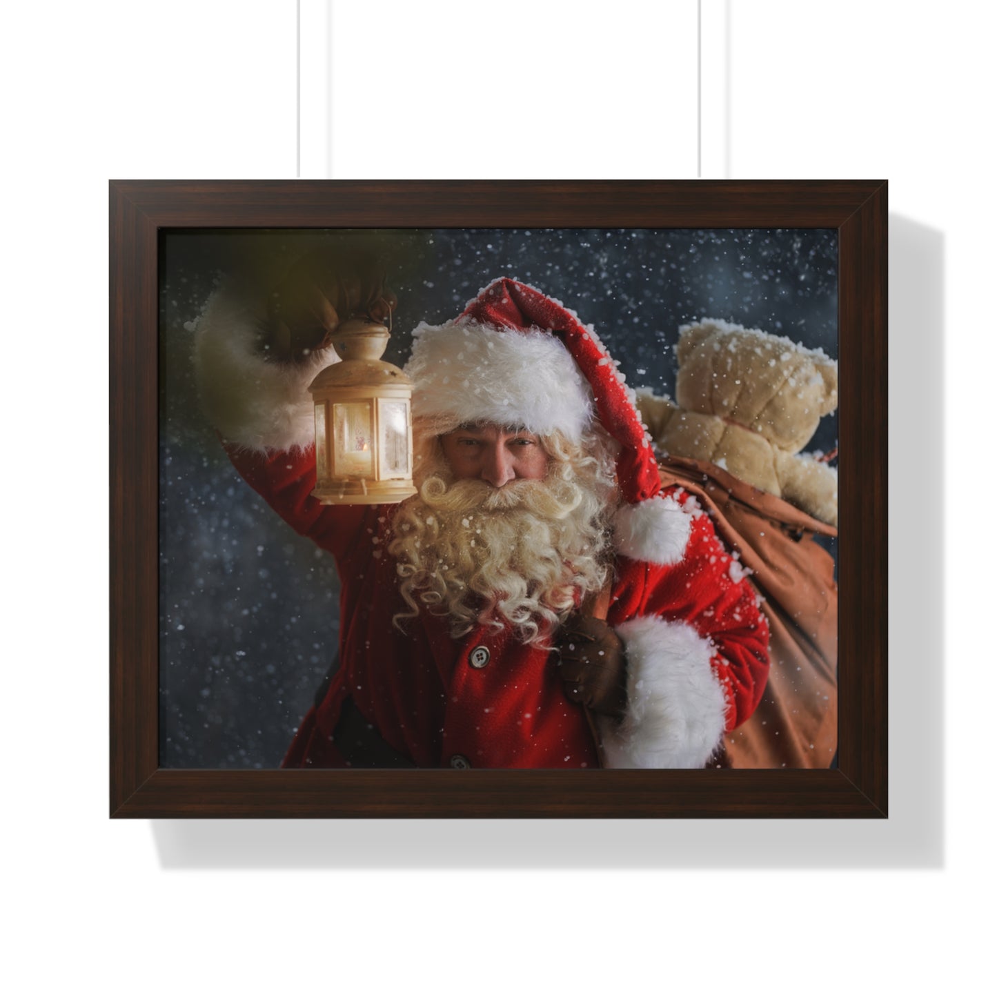 Christmas Wall Art Vintage Santa Claus with Lantern and Toy Bag | Vintage Mantle Art