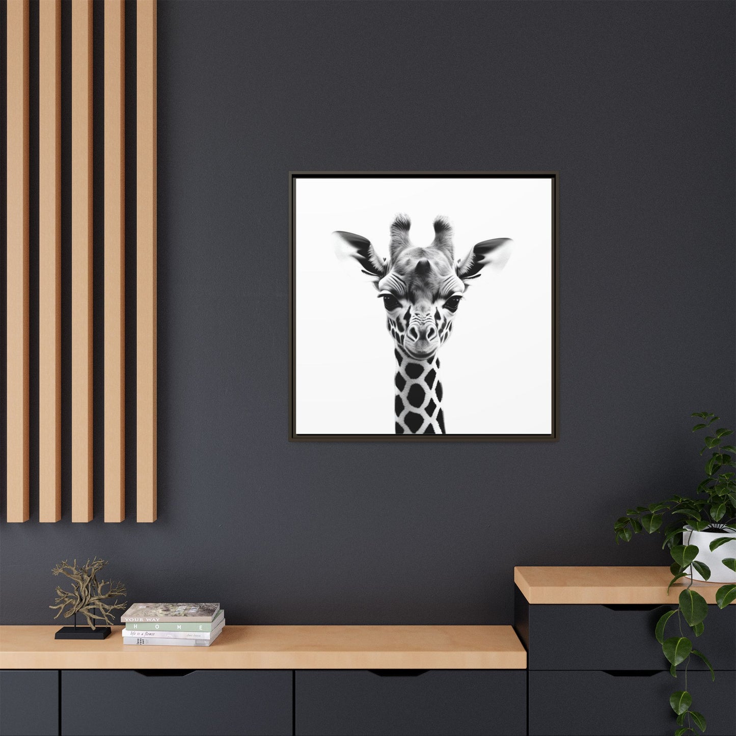 Baby Giraffe Wall Art Black & White Wildlife Photography Print, Cute Giraffe Lover Gift