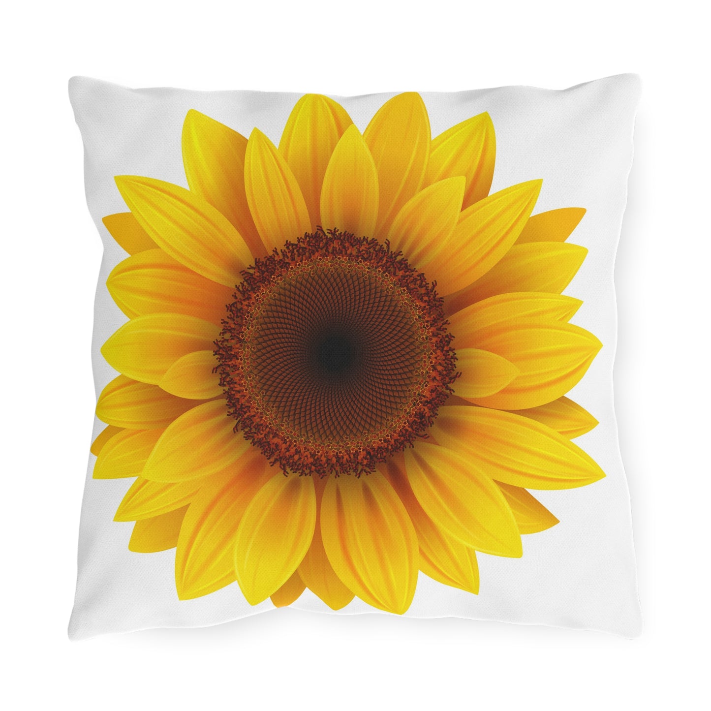 Pillow with a sunflower design on a white background