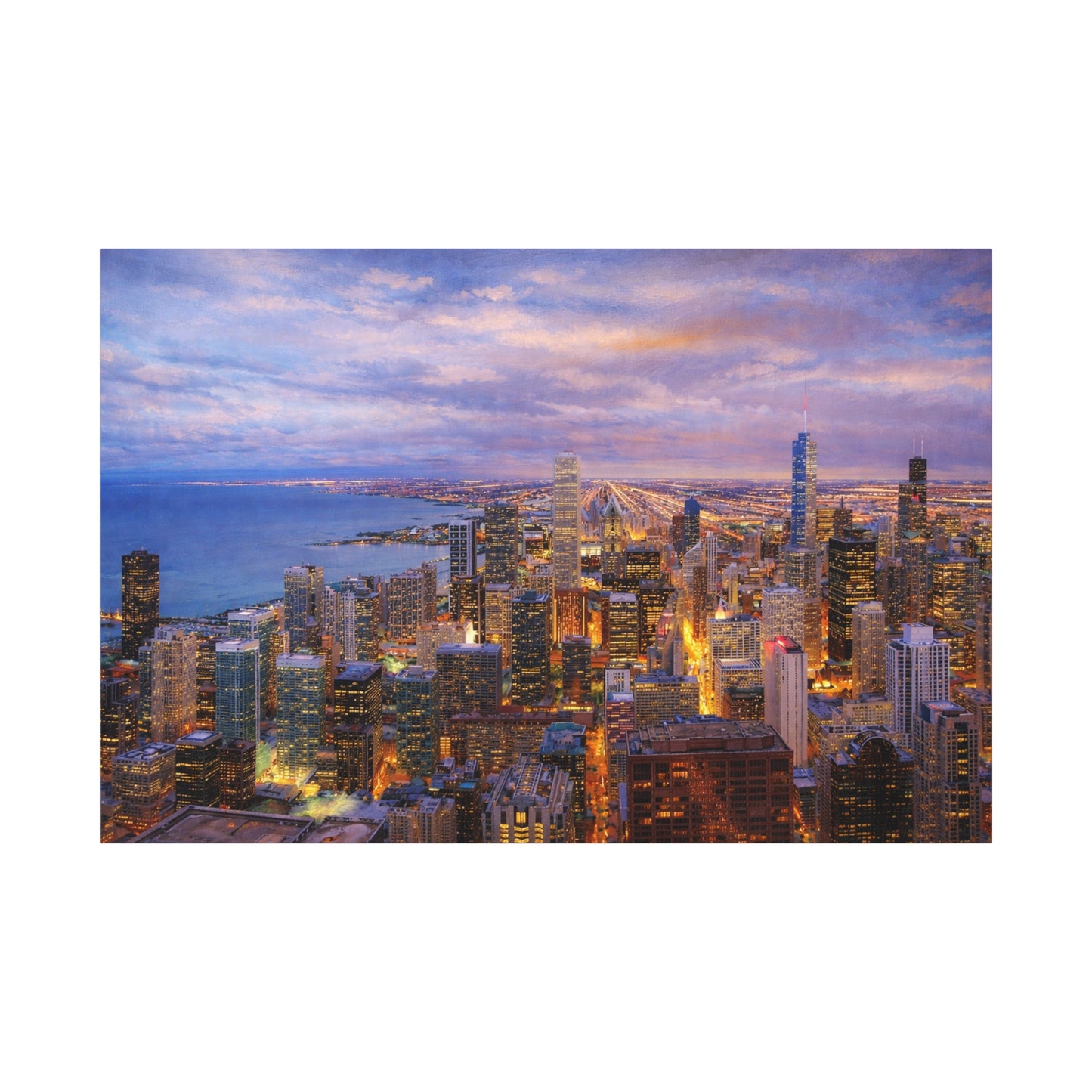 Chicago Skyline Canvas Wall Art – Sunset Cityscape Print, Downtown Chicago Decor, Urban Skyline Wall Decor