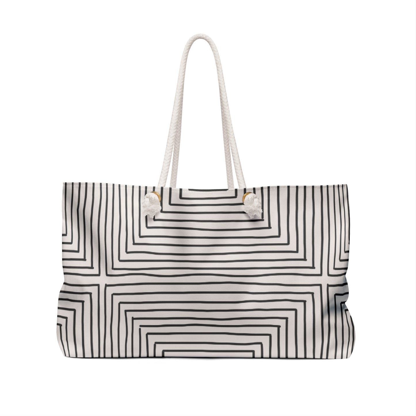 Black & White Striped Weekender Tote | Rope Handle Travel Bag