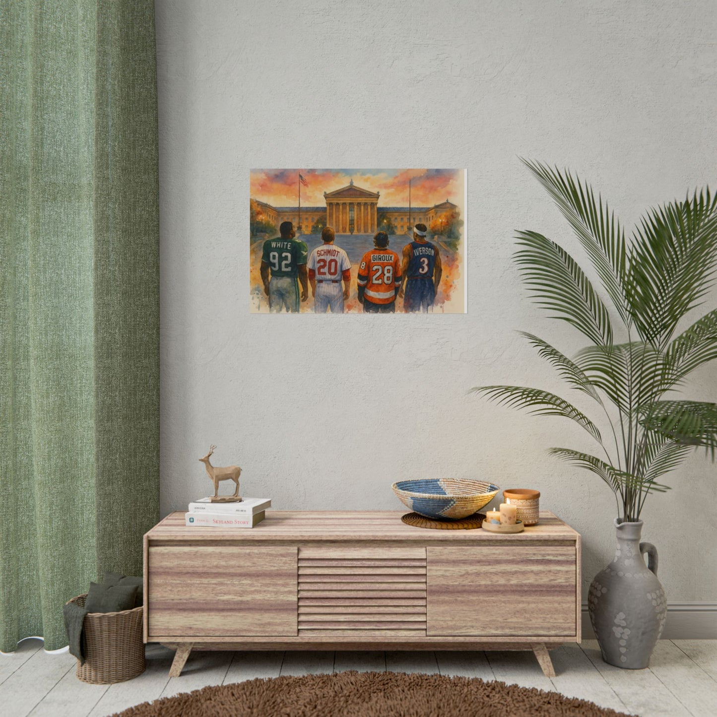 Philadelphia Sports Legends Poster, Sport Fan Art, Philadelphia Museum of Art Watercolor Print, Eagles Phillies Flyers 76ers Eagles Gift