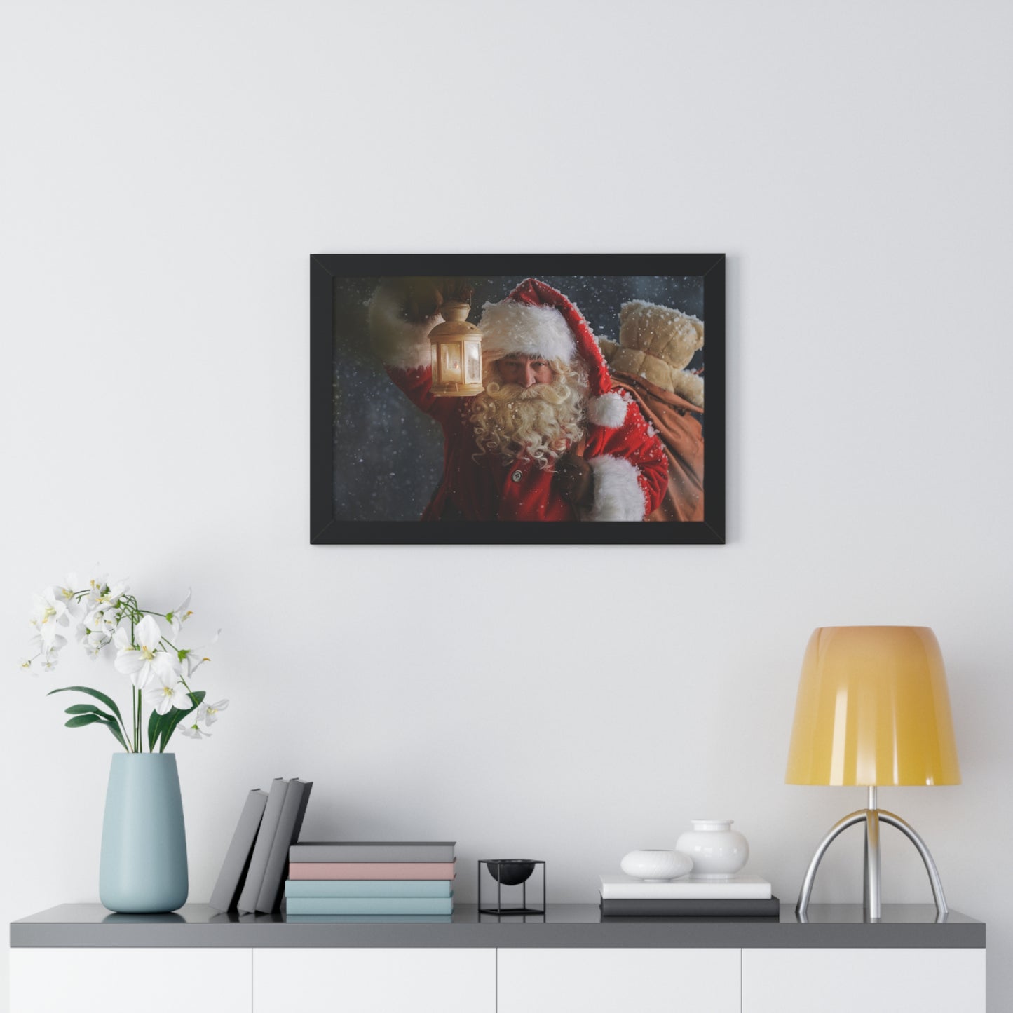Christmas Wall Art Vintage Santa Claus with Lantern and Toy Bag | Vintage Mantle Art