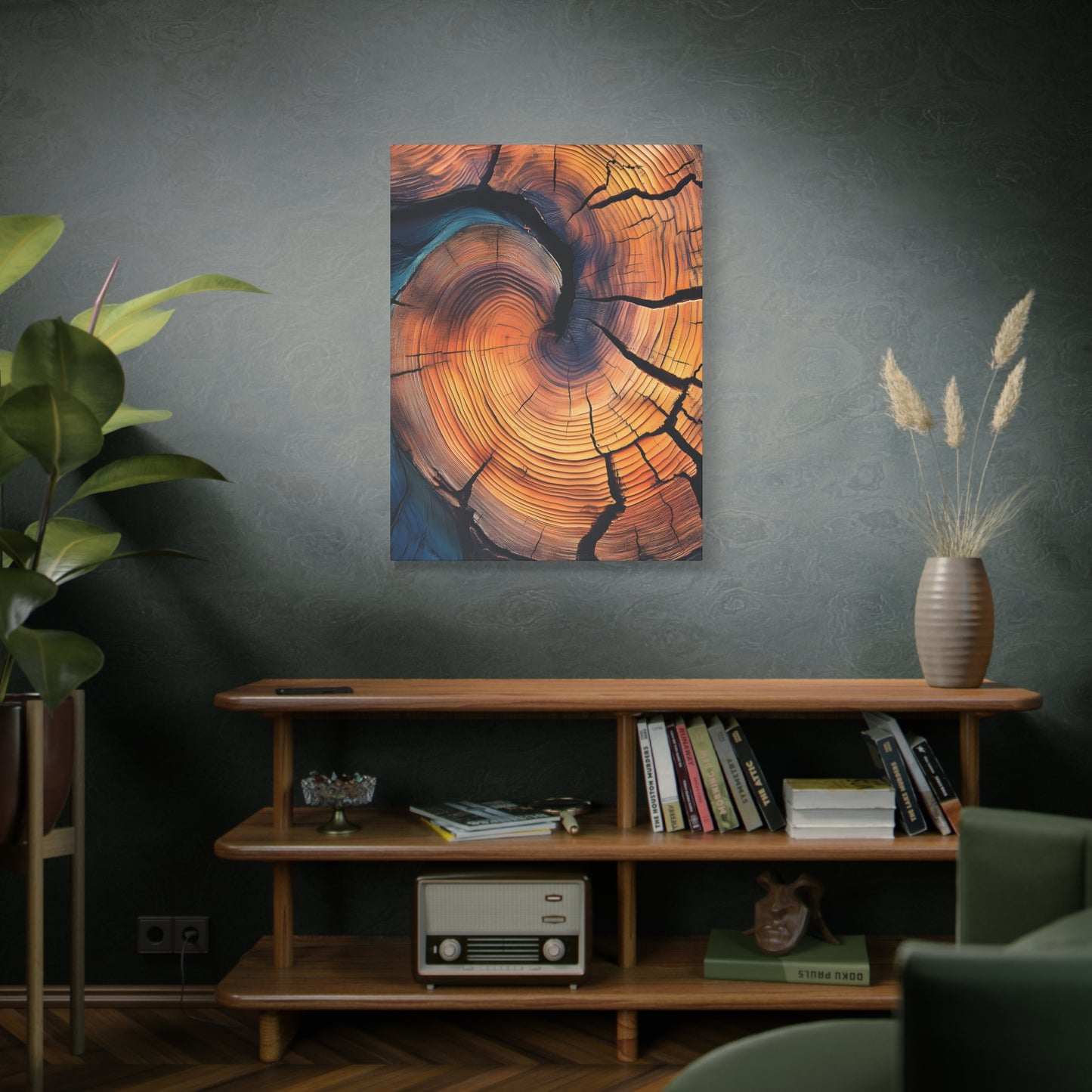Colorful Wood Ring Canvas Wall Art, Abstract Tree Slice Print, Modern Rustic Decor, Vibrant Tree Rings Art on Canvas, Earthy Boho Wall Print