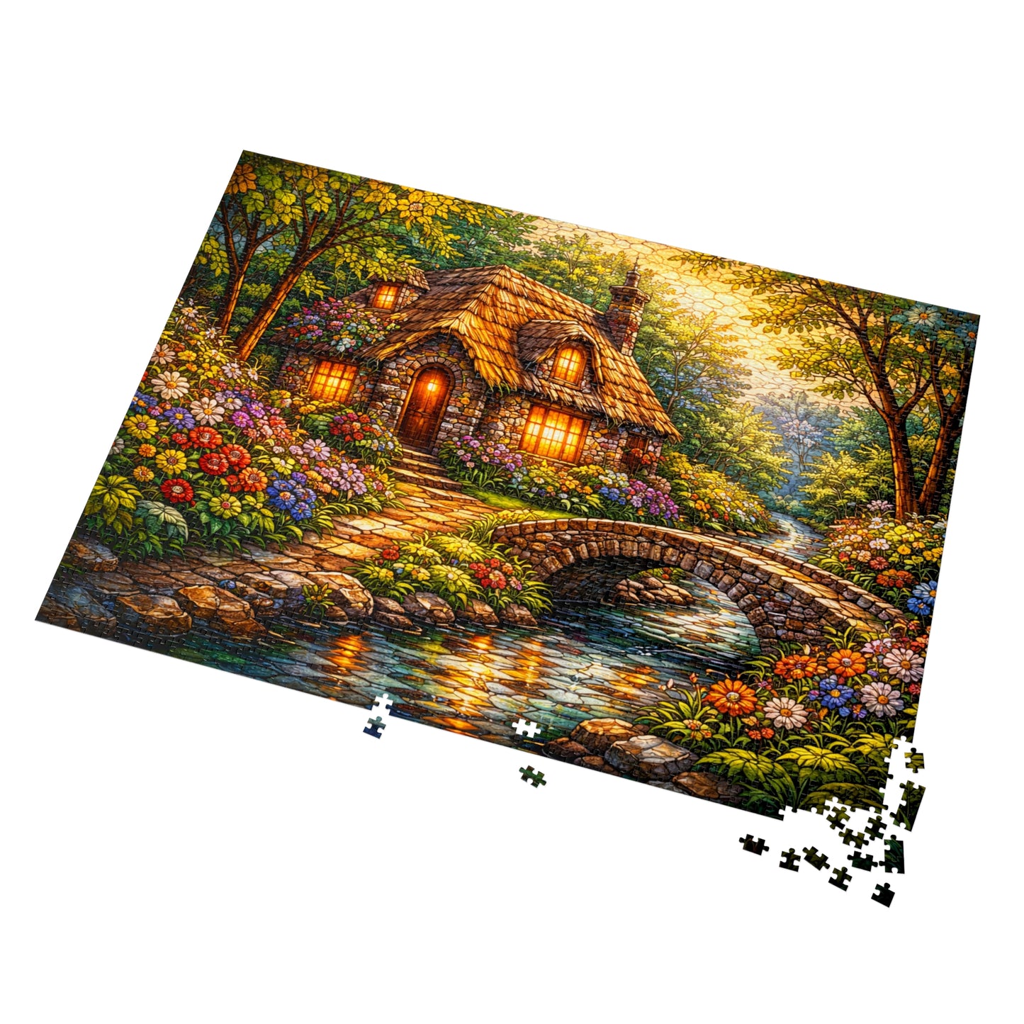 Cozy Cottage by Stream Jigsaw Puzzle