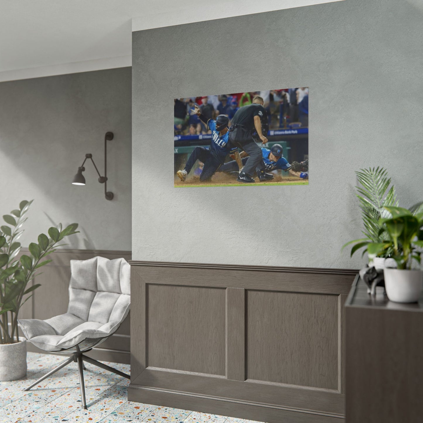 Double Slide Phillies Poster Nick Castellanos J.T. Realmuto Sliding Home Philadelphia Baseball Fan Art MLB Play Tribute Philly Sports Decor