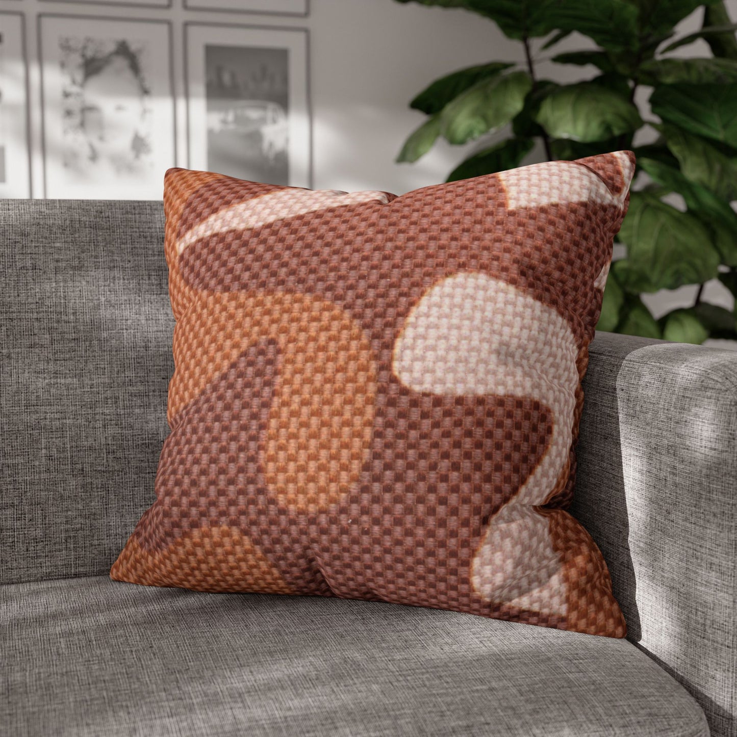 Boho Pillowcase, Bohemian Pillow Cover, Modern Square Pillow Case, Brown Shades